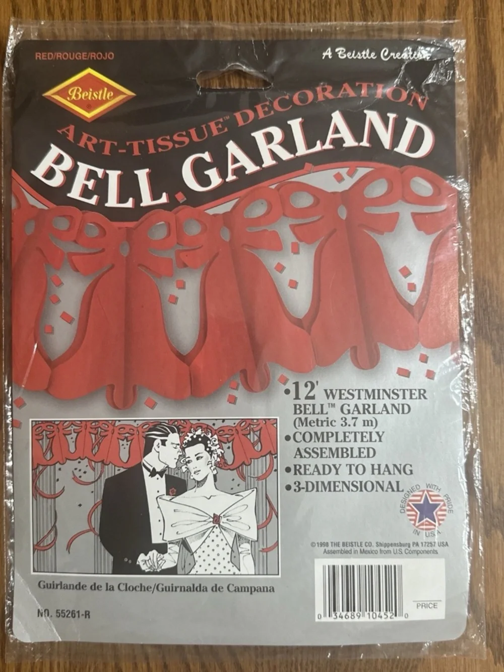 VTG 1998 Beistle Wedding Bell Garland 12’ (X 3) Westminster 3-D Red bells decor